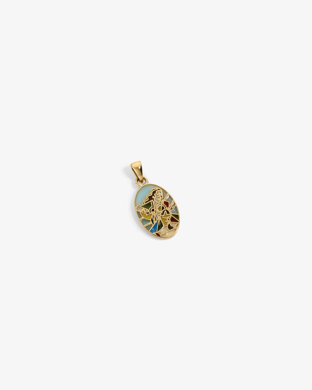 14Kt Gold Molina Pendant featuring a colorful floral design on a white background.