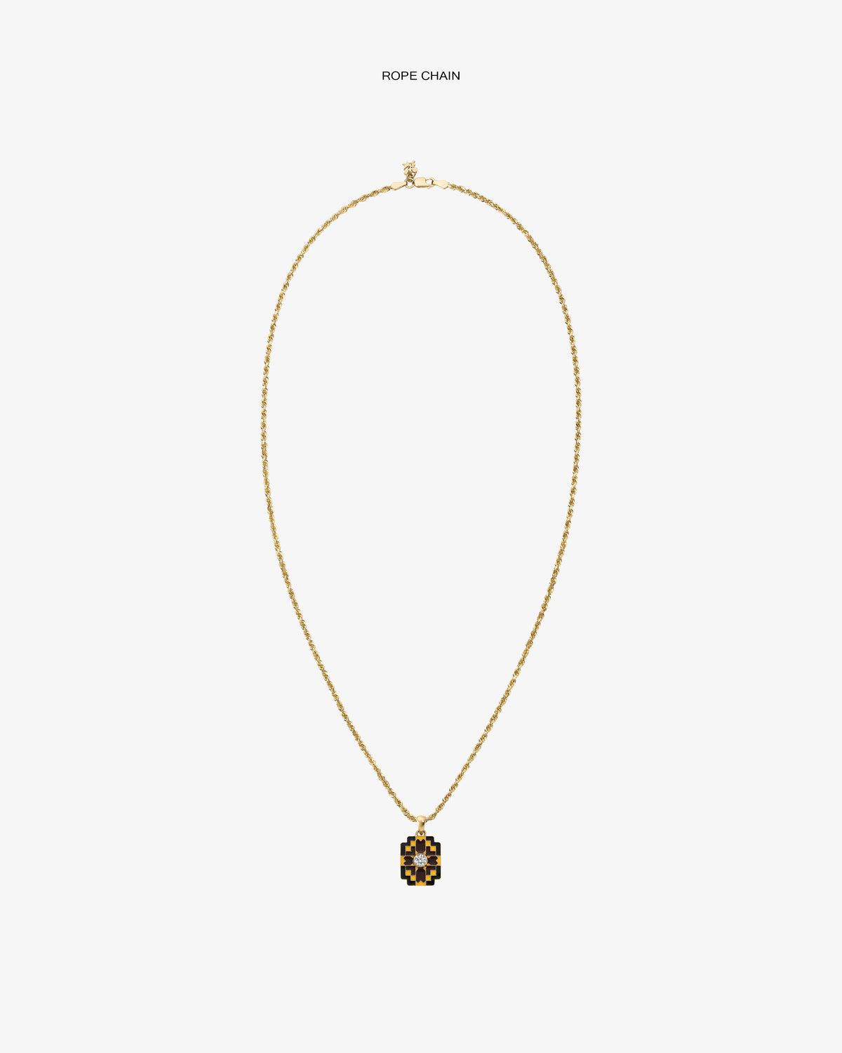 Diamond Mosaic Pendant gold rope chain necklace shown on a plain white background.