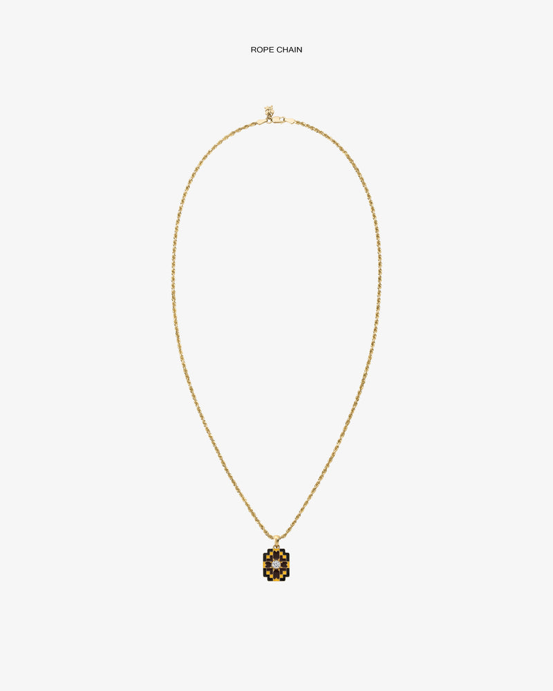 Diamond Mosaic Pendant gold rope chain necklace shown on a plain white background.