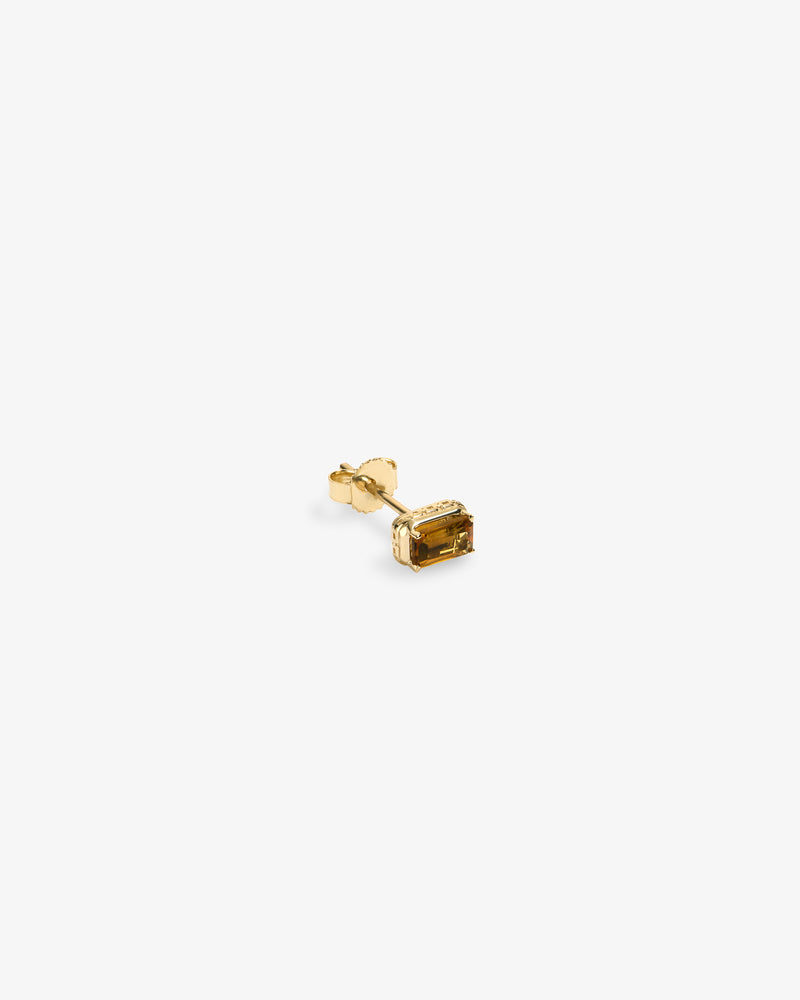 14Kt Gold Citrine Earring featuring a rectangular amber gemstone, shown on a plain white background.