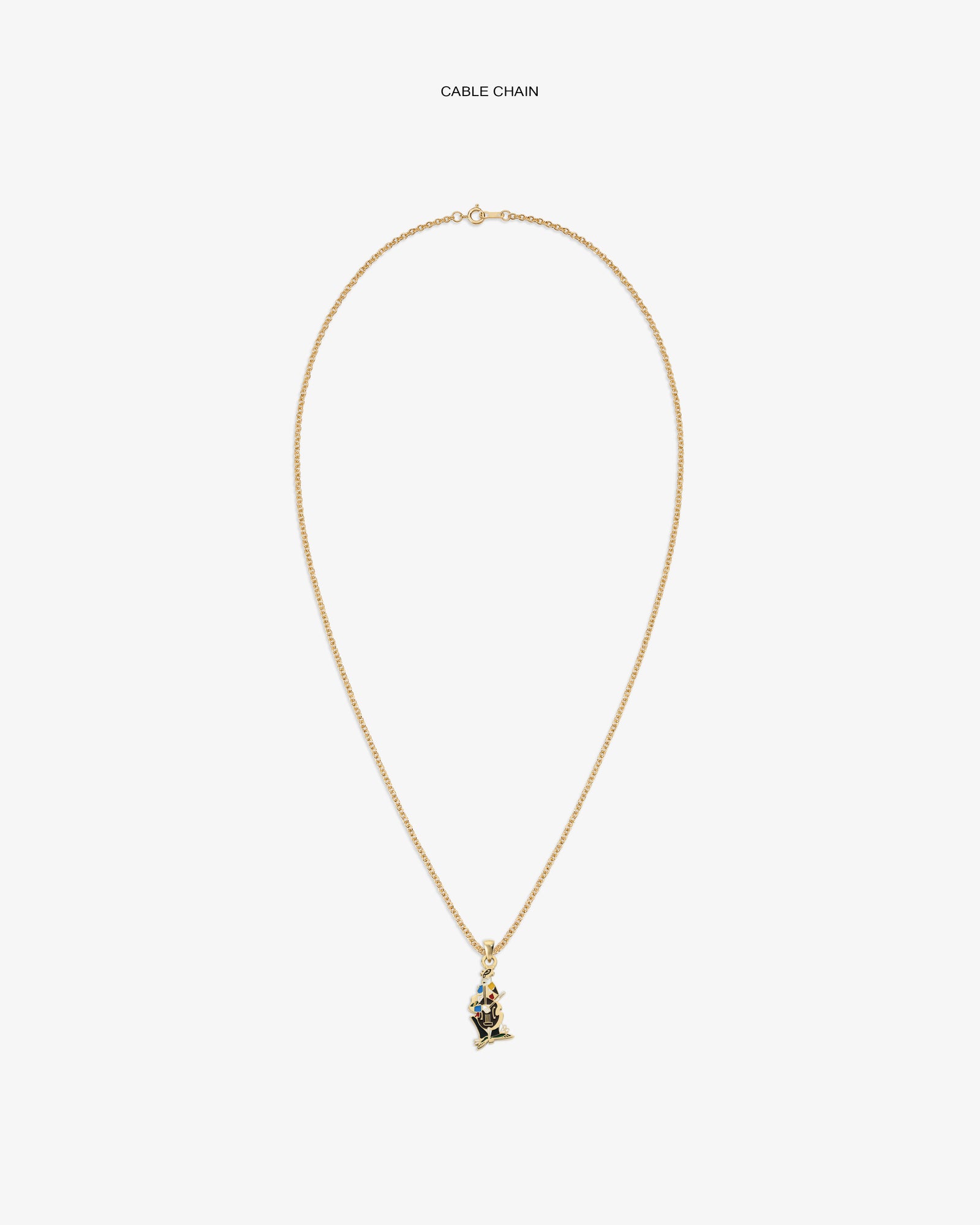 14Kt Gold Musician Pendant on a slim cable chain, centered on a plain white background.