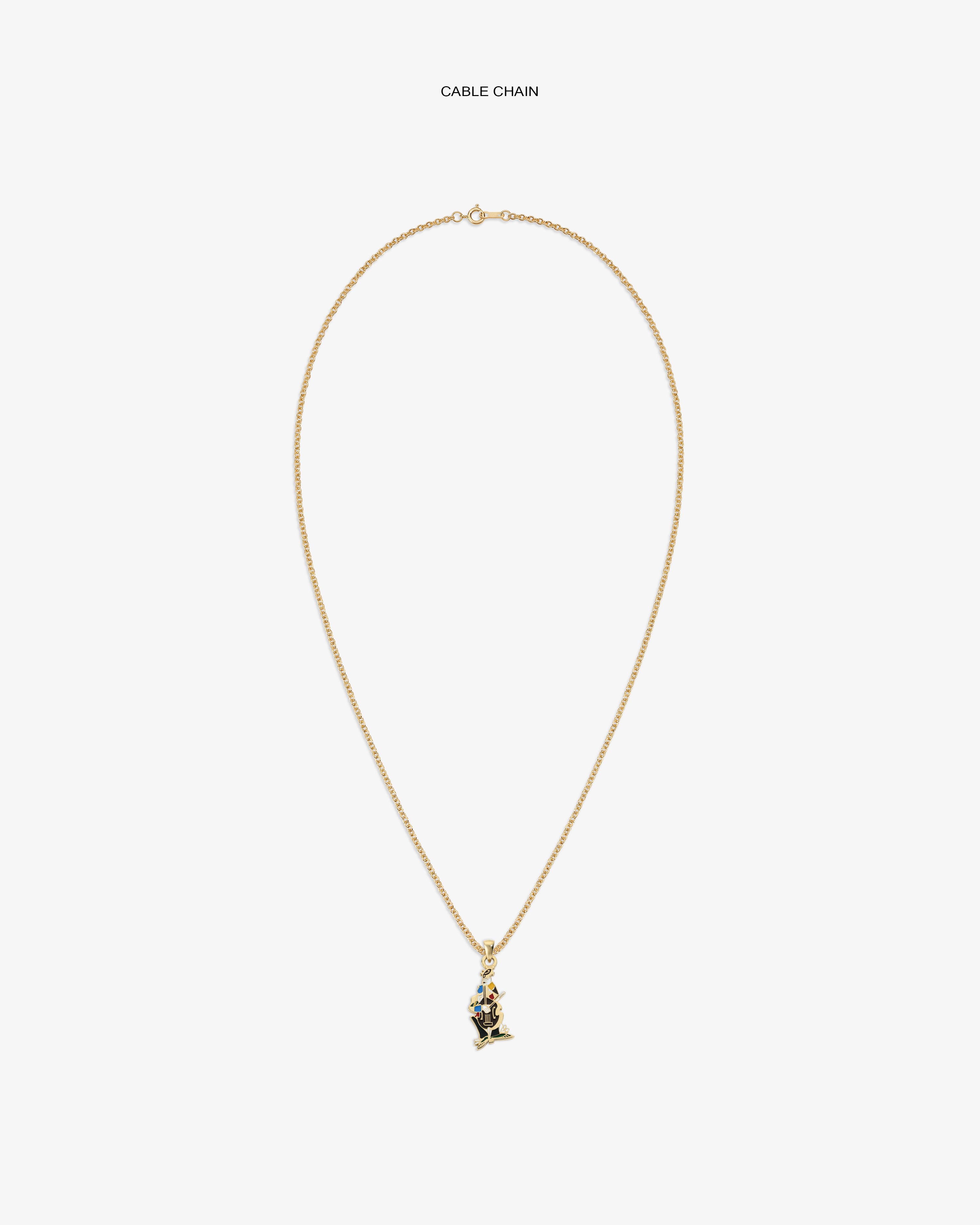14Kt Gold Musician Pendant on a slim cable chain, centered on a plain white background.