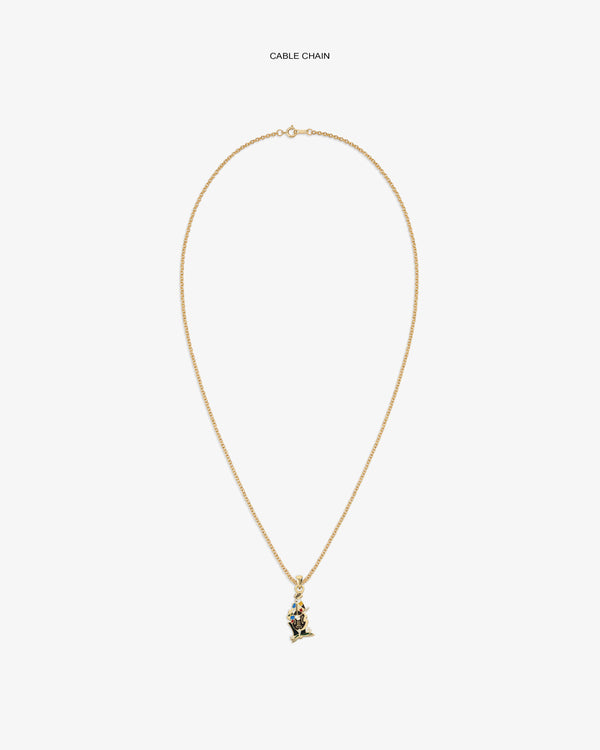14Kt Gold Musician Pendant on a slim cable chain, centered on a plain white background.