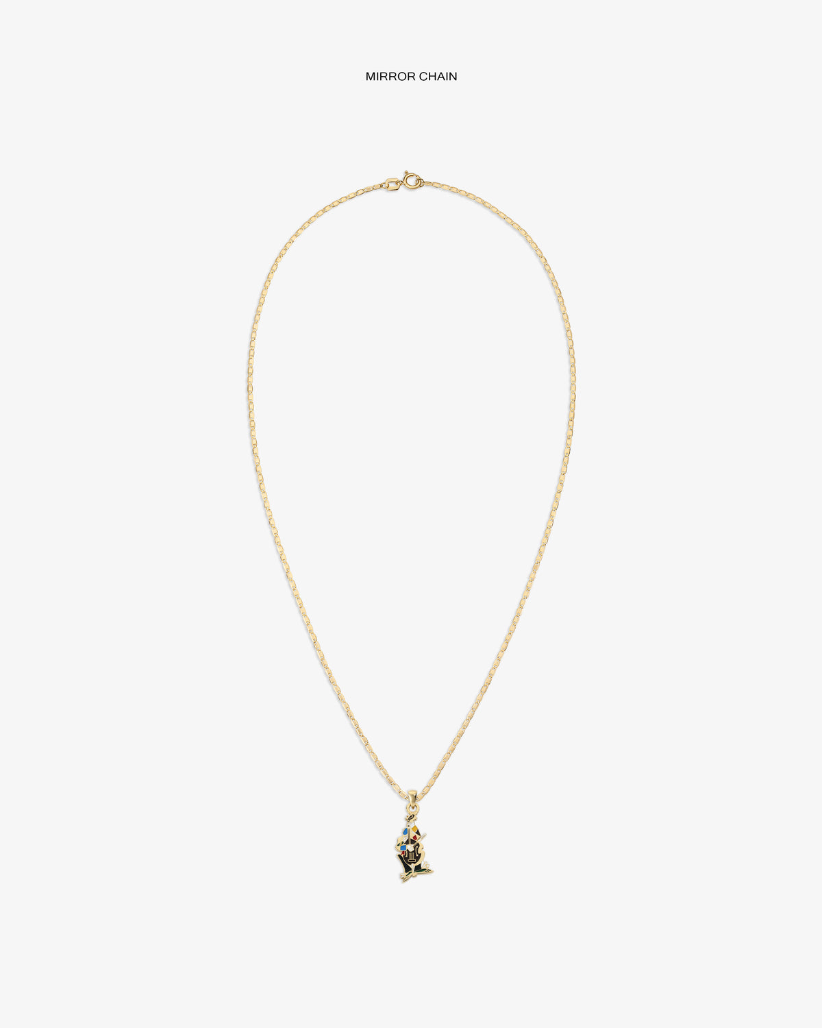 14Kt Gold Musician Pendant necklace with a dainty chain, shown on a white background.