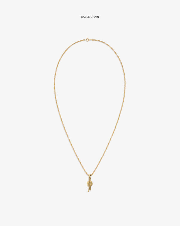 14Kt Gold Nautical Knot Pendant on a delicate chain with clasp, shown against a plain white background.