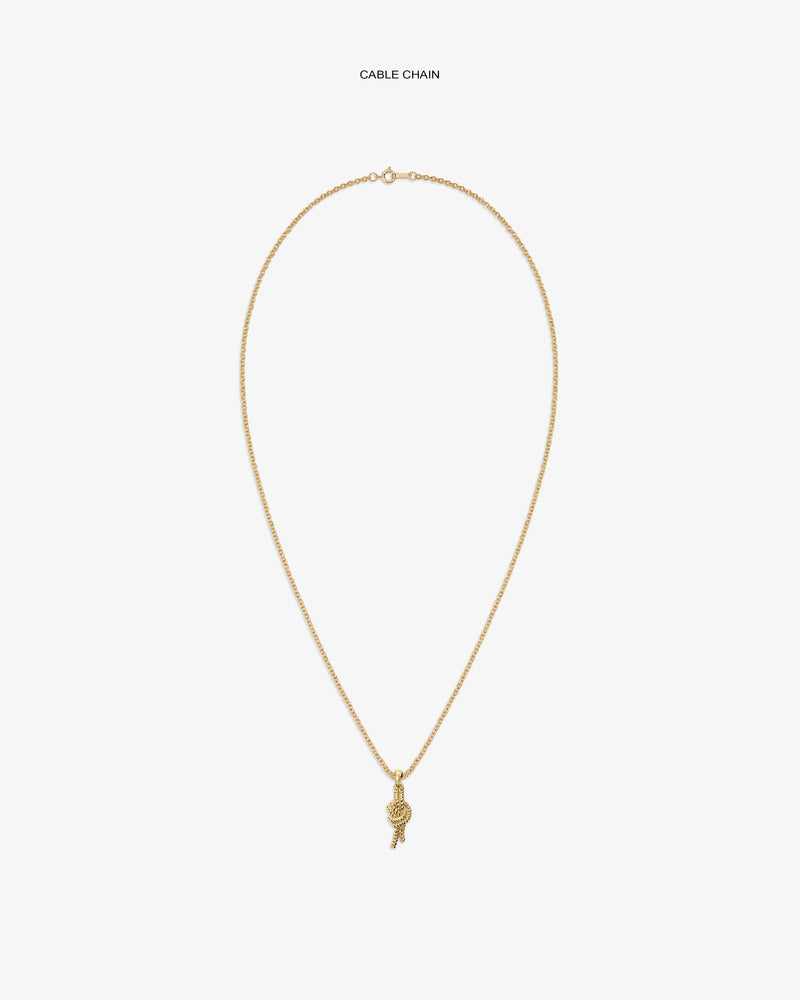 14Kt Gold Nautical Knot Pendant on a delicate chain with clasp, shown against a plain white background.