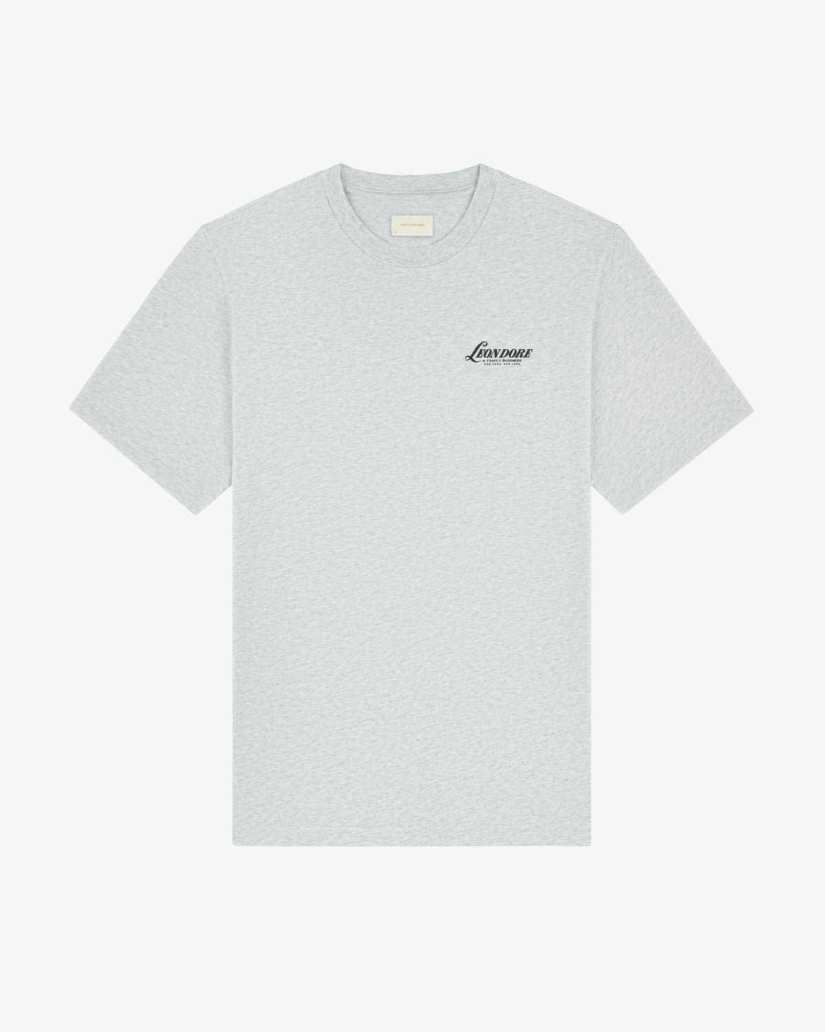 Light gray Leon Dore Tee with "Love yourself" in black script on the left chest.