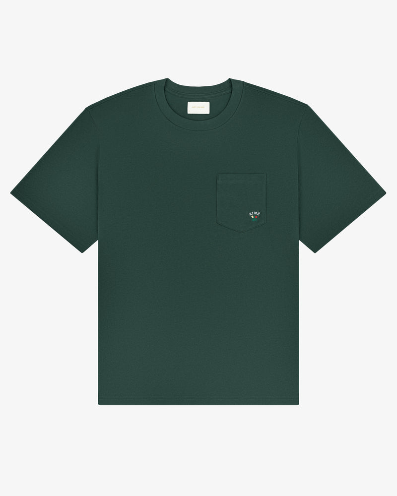 Dark green Crest Pocket Tee with short sleeves, chest pocket, and small white embroidered logo on the pocket.