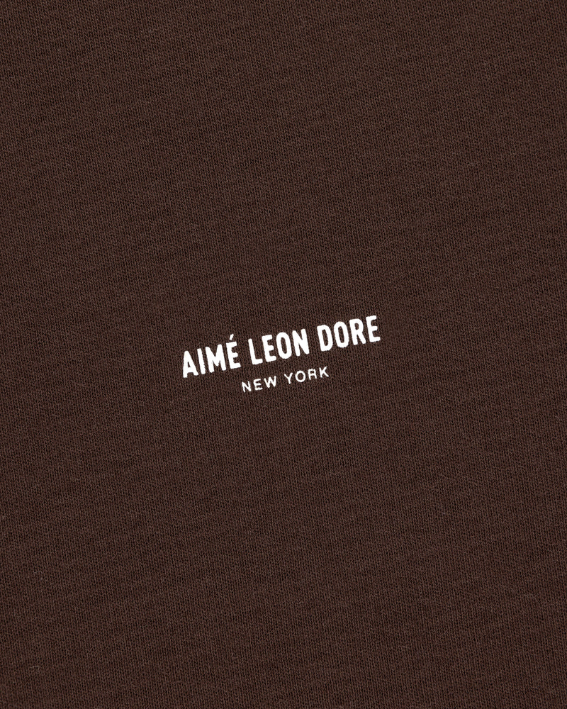 Brown Micro Logo Tee featuring white AIMÉ LEON DORE NEW YORK text printed at the center.
