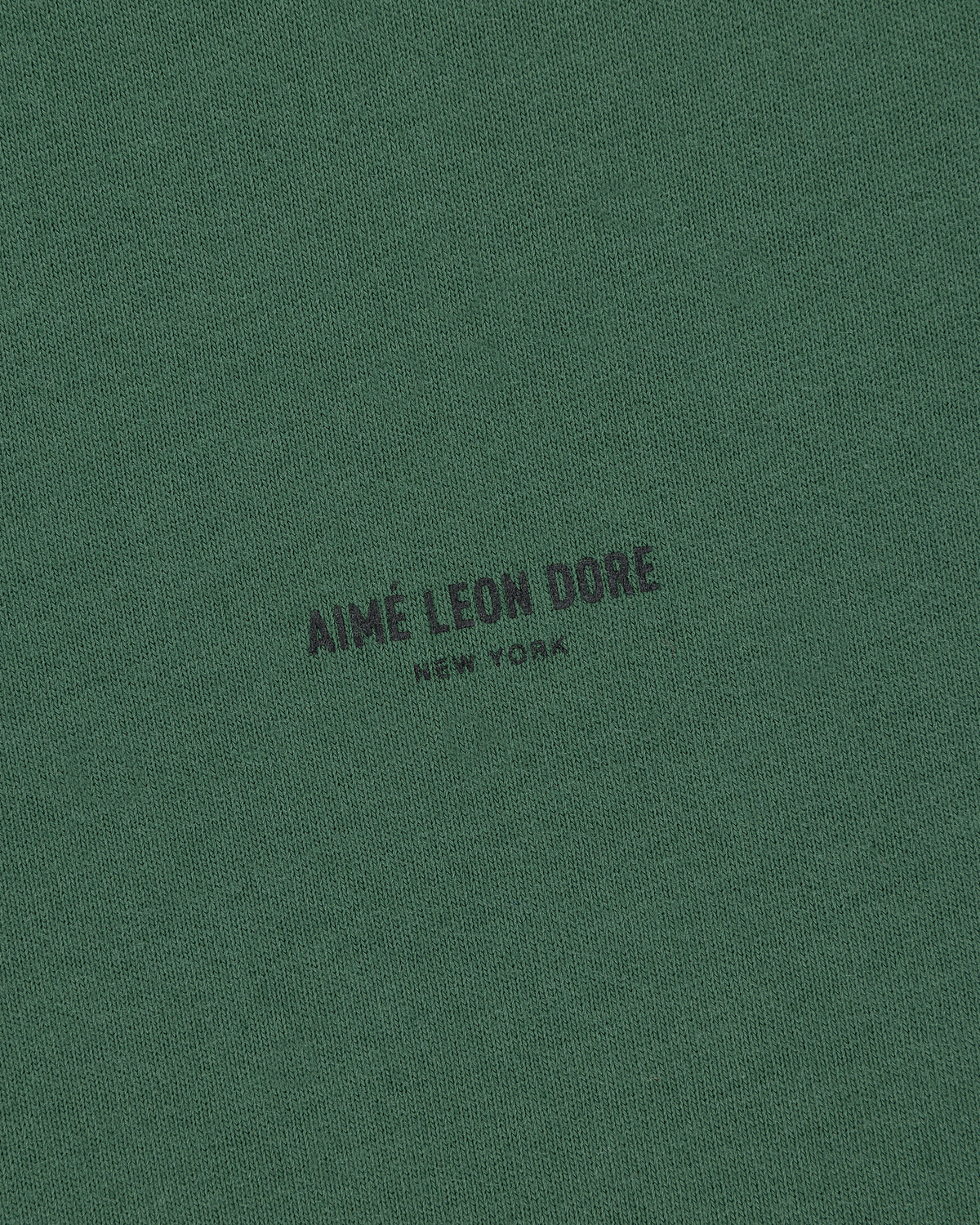 Green Micro Logo Tee with small centered black AIMÉ LEON DORE NEW YORK text.