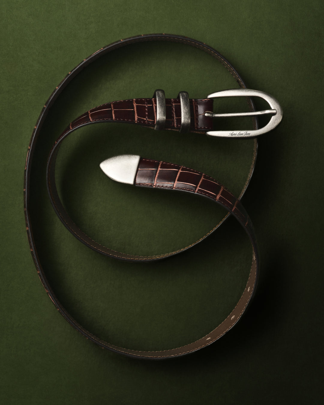 Croc-Embossed Leather Belt