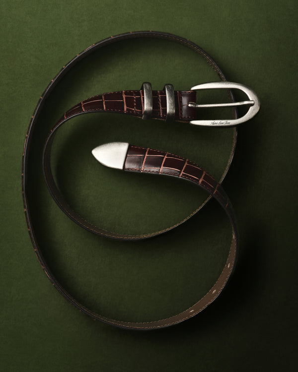 Croc-Embossed Leather Belt