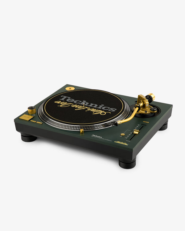 The ALD / Technics SL-1200M7ALD Turntable is green/gold with a black slipmat and gold Technics logo.