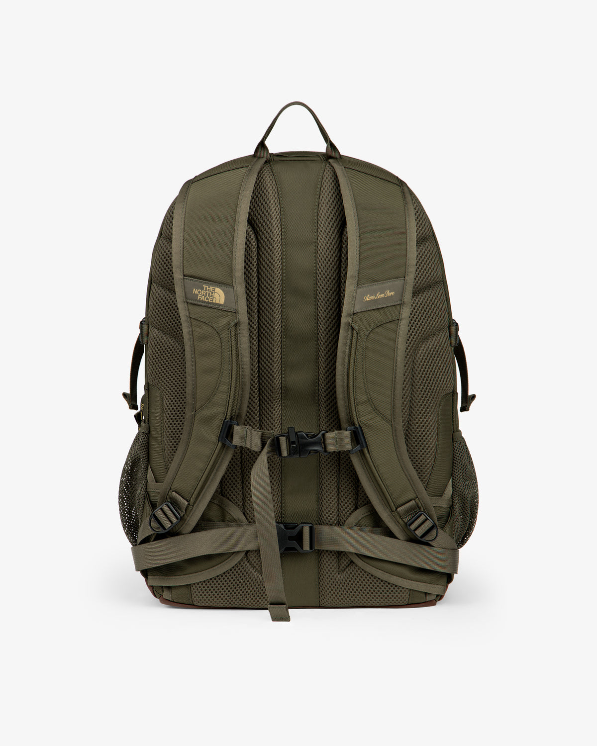 ALD/The North Face Borealis in olive, rear view—padded straps, chest buckle, mesh back & side pockets shown.