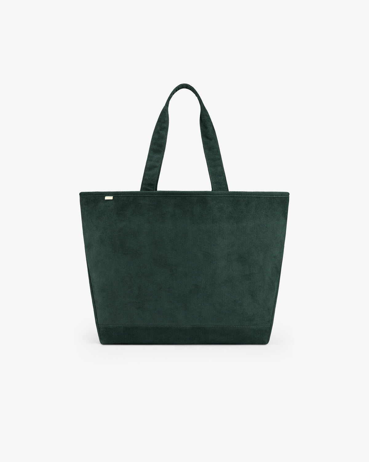 Large Corduroy Unisphere Tote Bag in dark green corduroy with two shoulder straps.