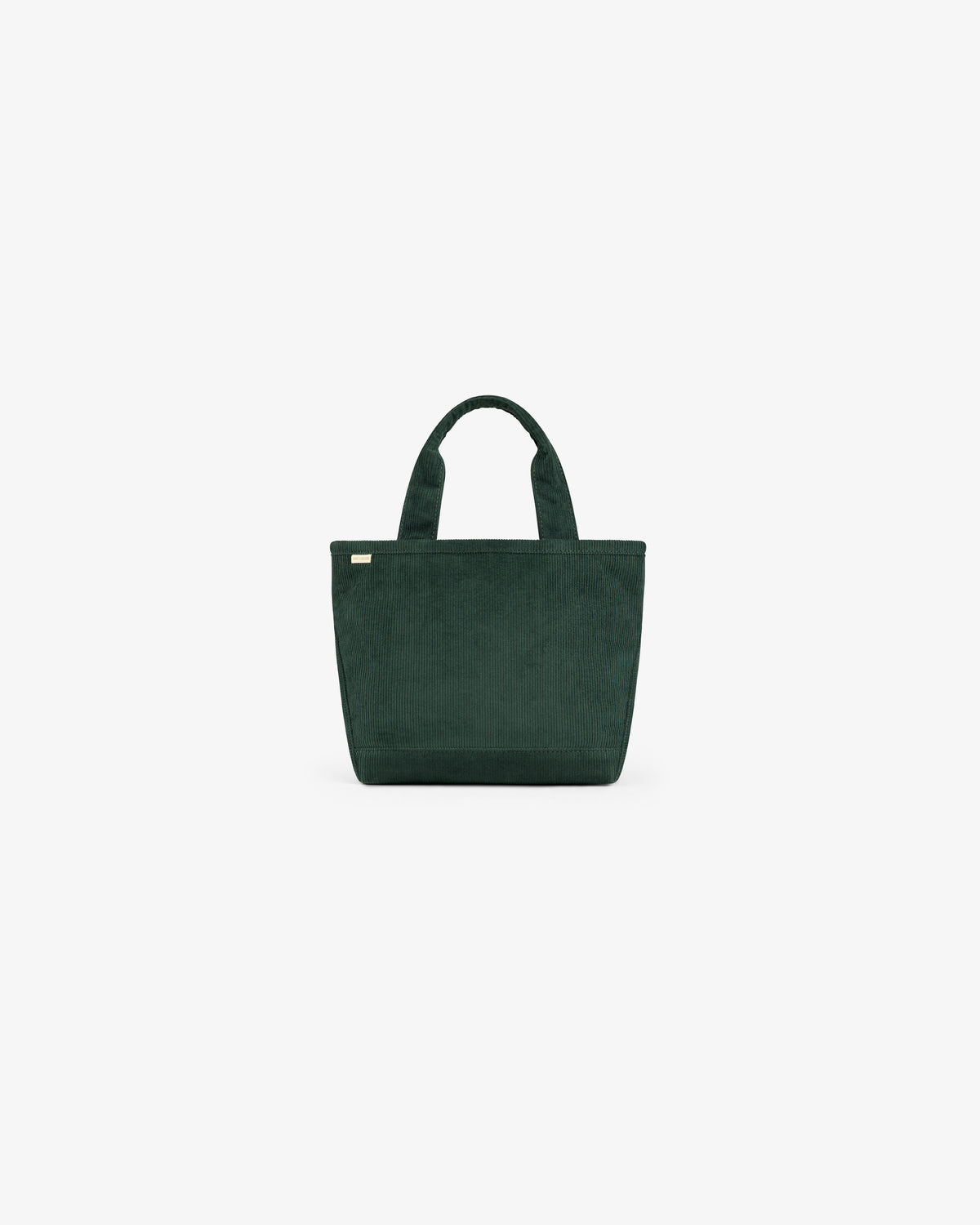 Dark green Mini Corduroy Unisphere Tote Bag with two top handles.