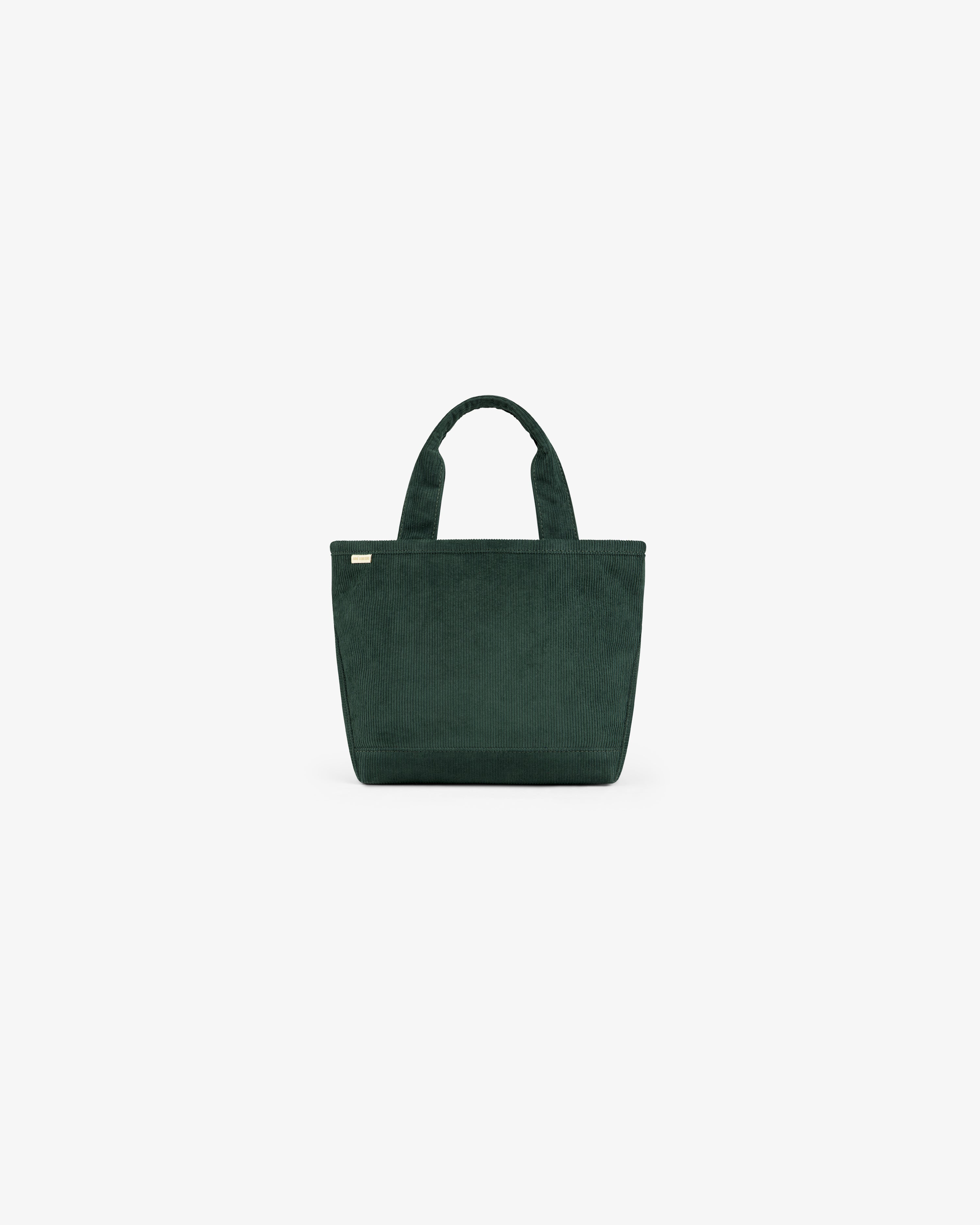 Dark green Mini Corduroy Unisphere Tote Bag with two top handles.
