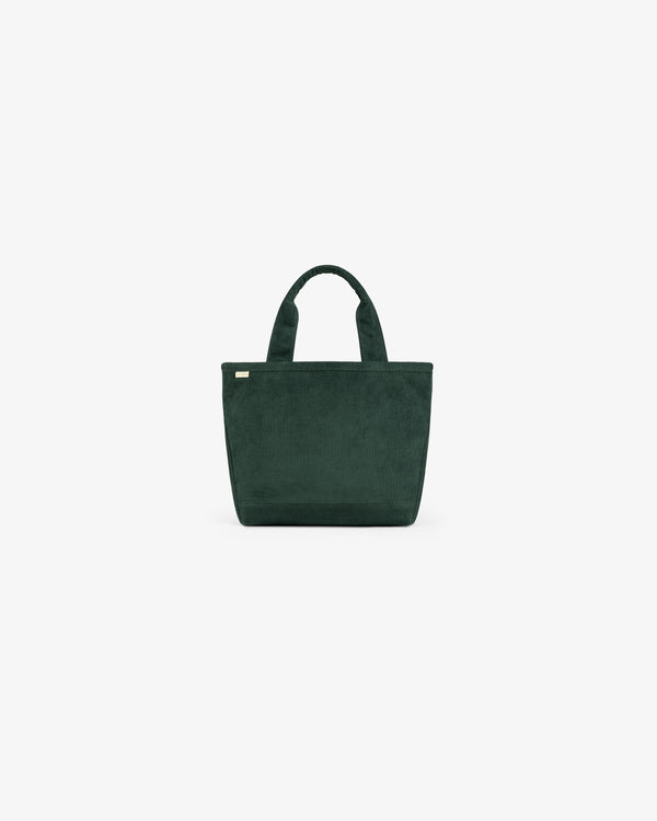 Dark green Mini Corduroy Unisphere Tote Bag with two top handles.