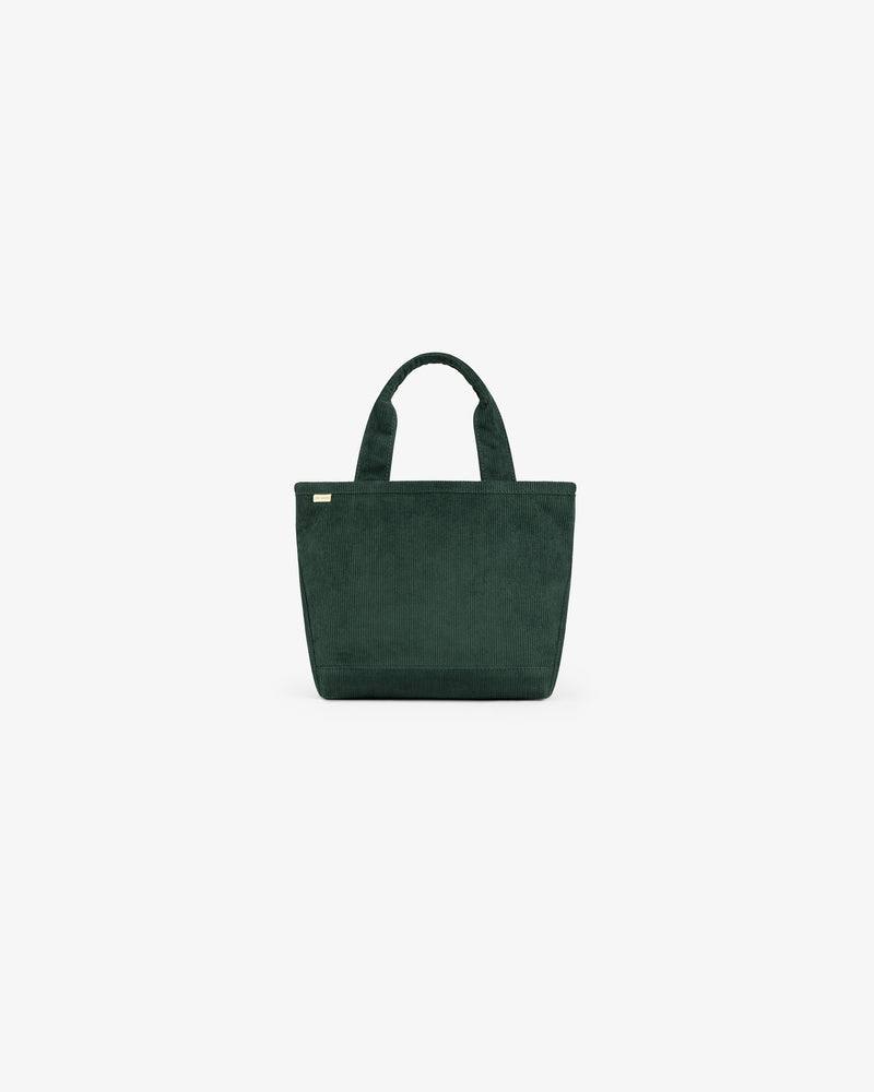 Dark green Mini Corduroy Unisphere Tote Bag with two top handles.