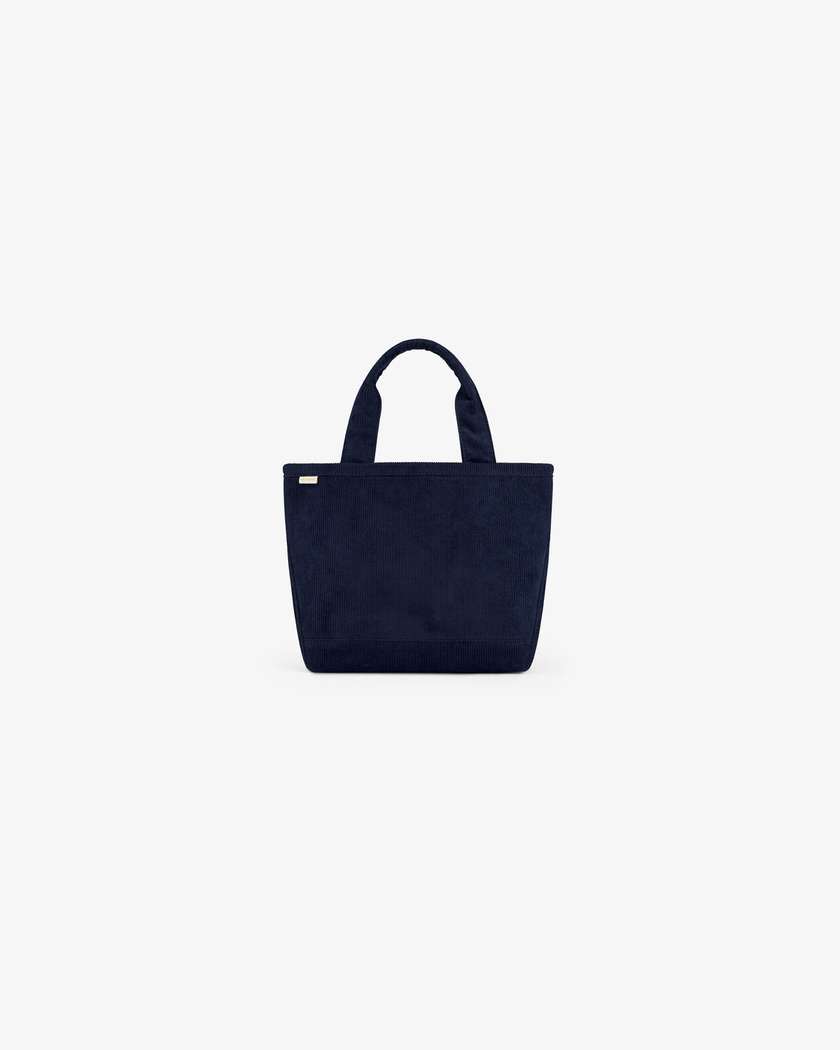 Mini Corduroy Unisphere Tote Bag in navy blue with two handles.