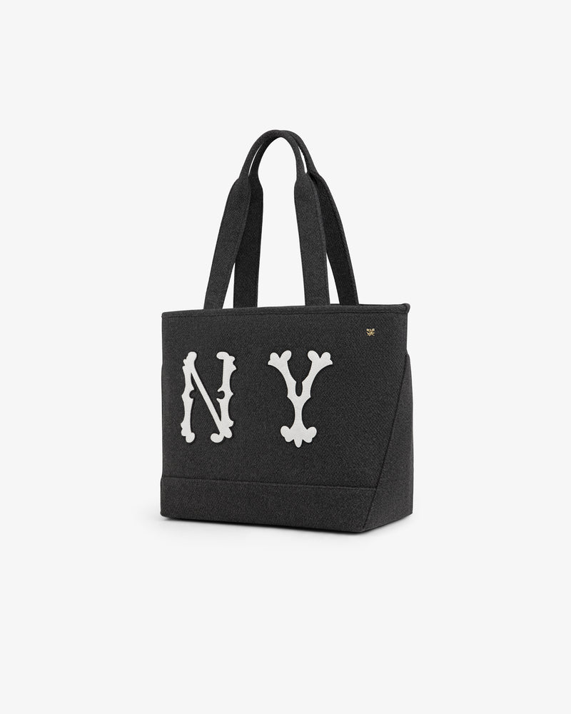 Dark gray NY Highlanders Wool Tote Bag featuring white stylized NY letters on the front.