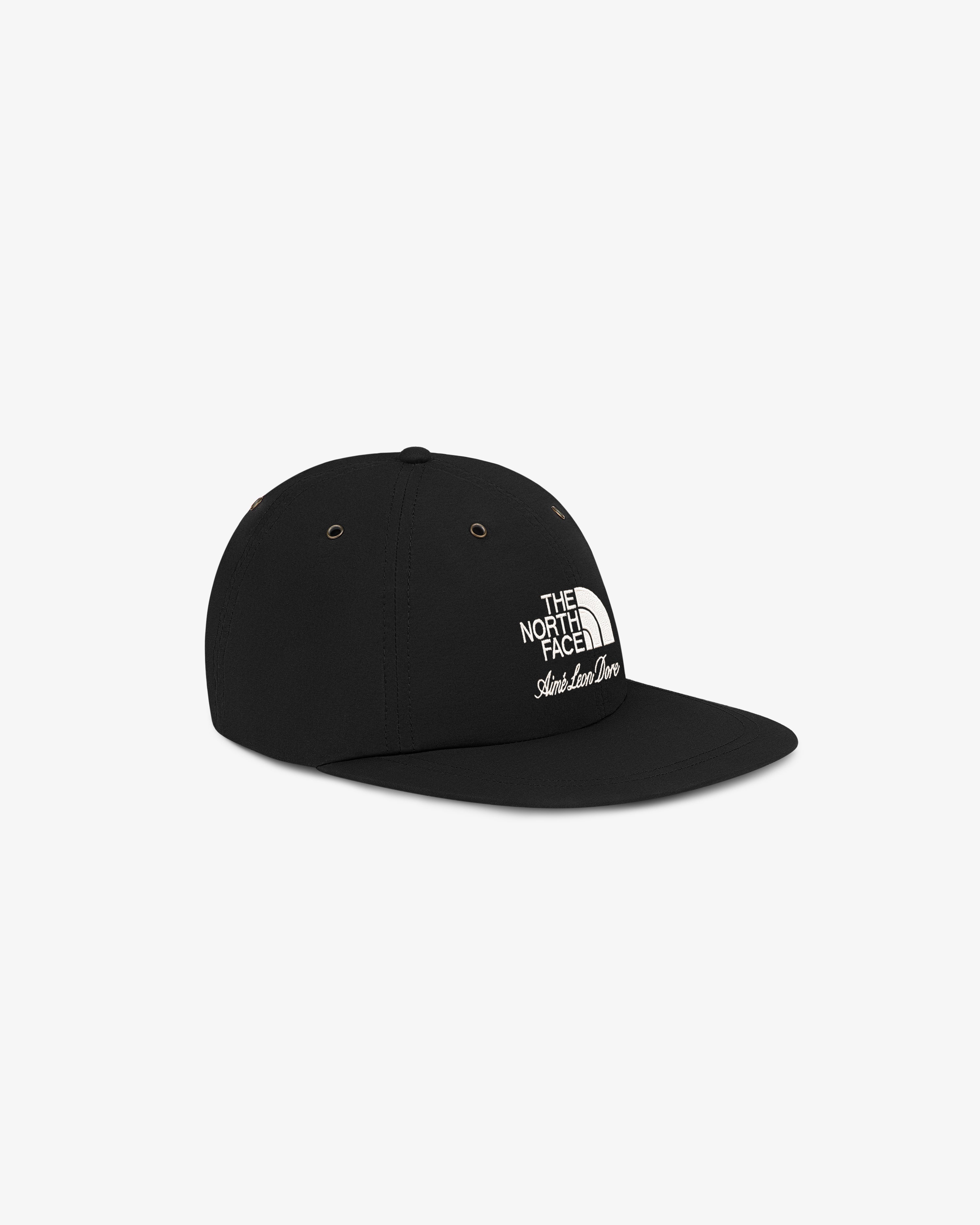 ALD / The North Face Nylon Logo Hat in black with white embroidered logo and text, shown on a white background.