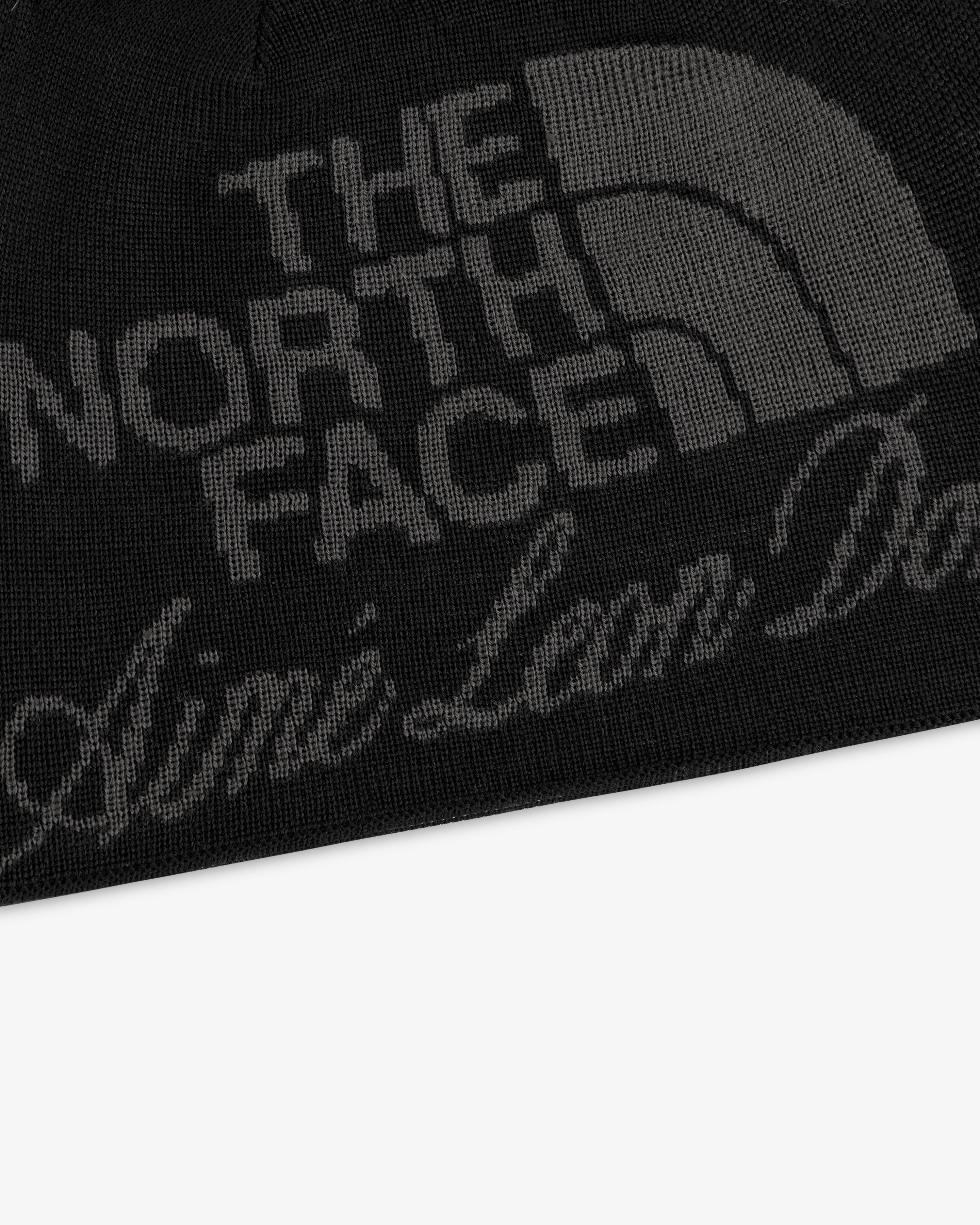 ALD / The North Face Jacquard Beanie in black with gray logos.