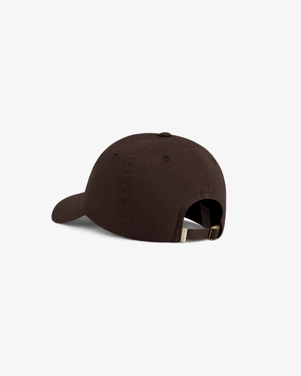 Washed Script Chino Hat shown from the back with adjustable strap and metal buckle on a white background.