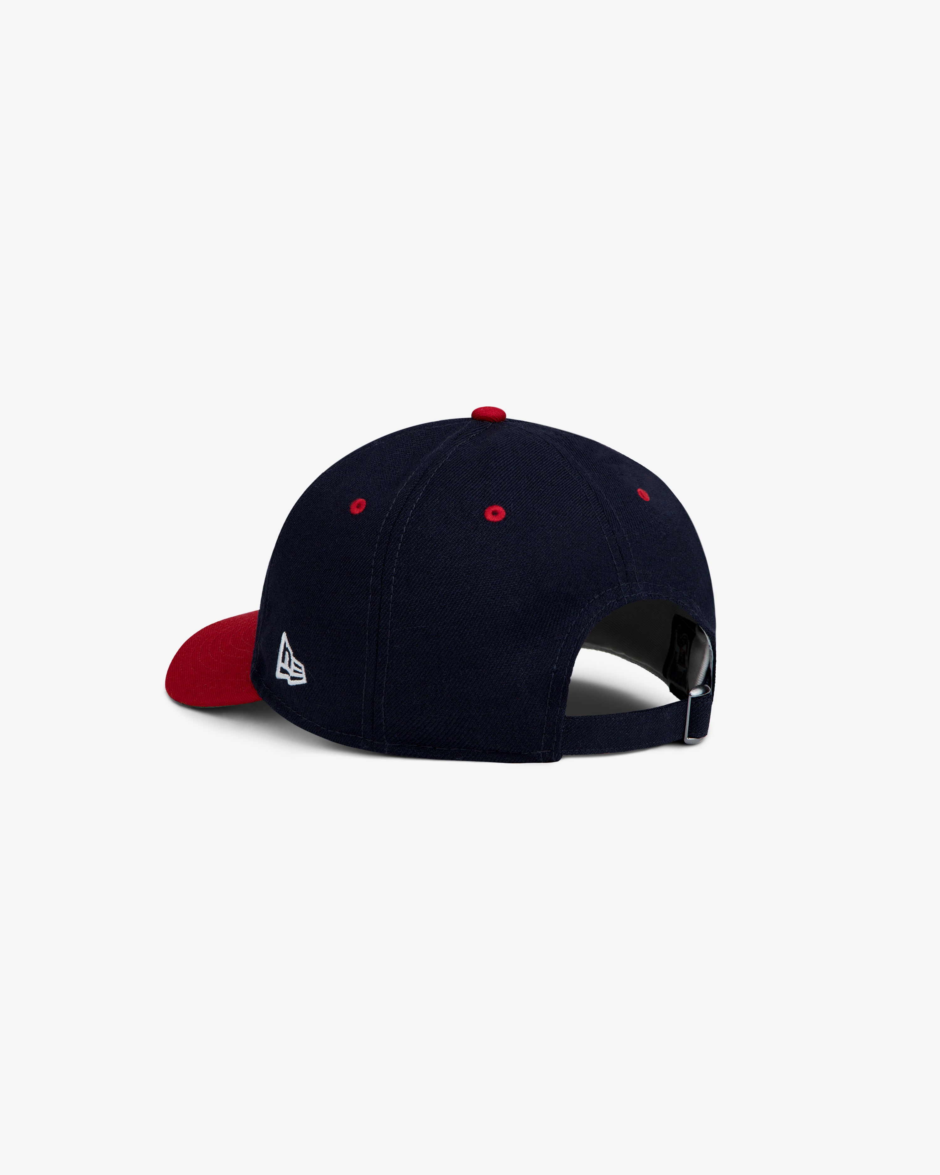 ALD / New Era Yankees Retro Fit Hat in navy blue with a red brim and red eyelets.