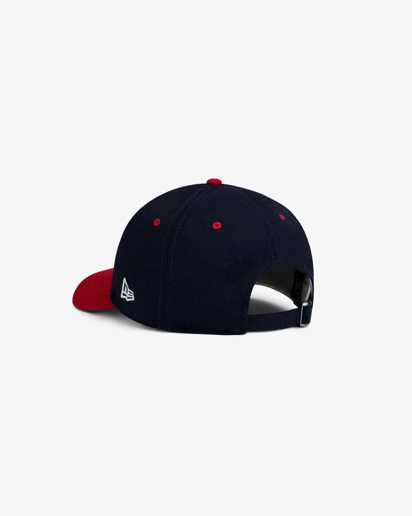ALD / New Era Yankees Retro Fit Hat in navy blue with a red brim and red eyelets.