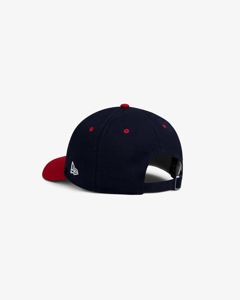 ALD / New Era Yankees Retro Fit Hat in navy blue with a red brim and red eyelets.