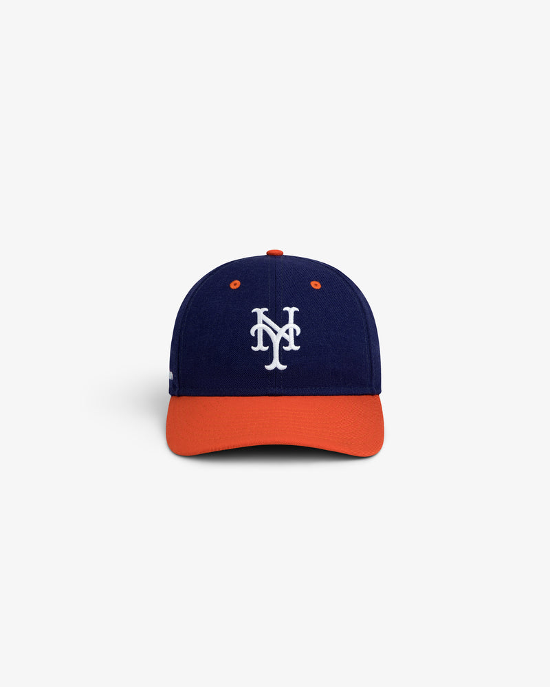 ALD / New Era Mets Retro Fit Hat: a navy blue baseball cap with an orange brim and white NY logo on the front.