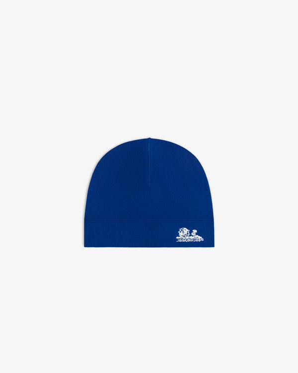 Unisphere Skull Cap in royal blue with a small white logo on the brim, shown against a white background.
