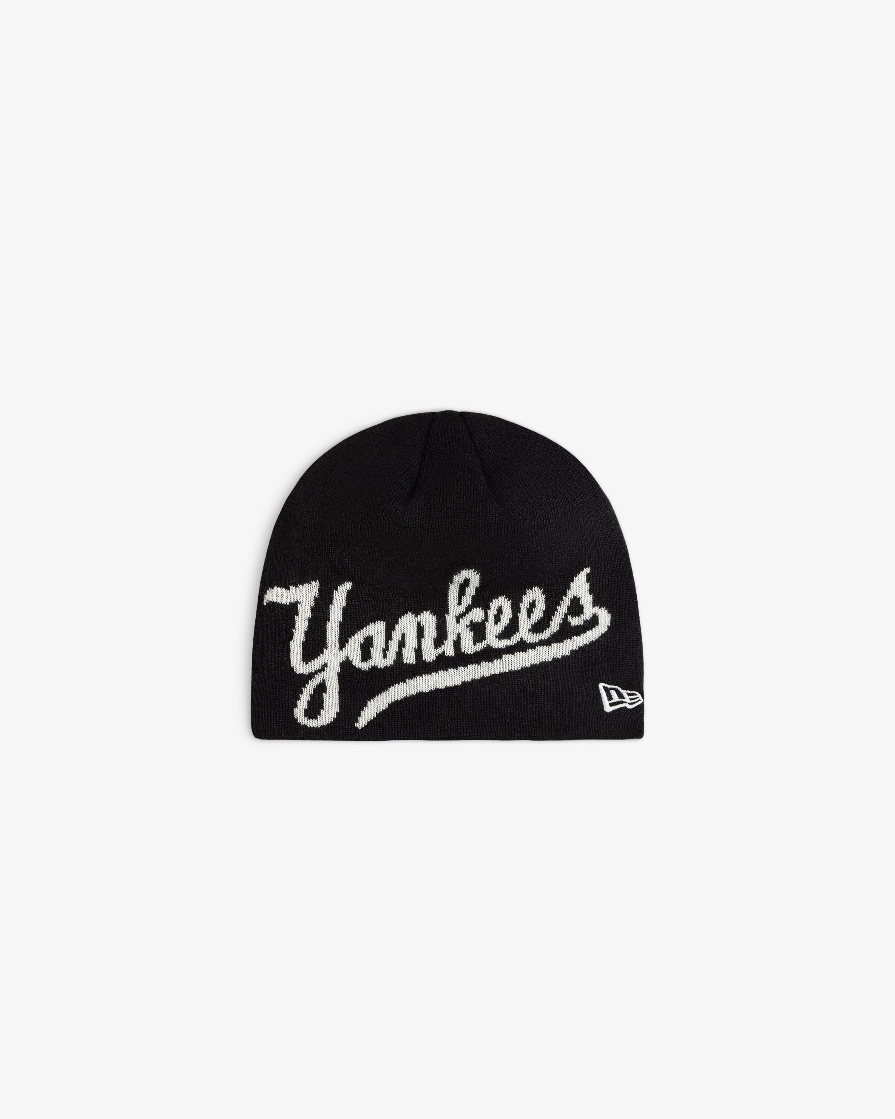 Black ALD / New Era Yankees Beanie with white embroidered script and a small white side logo.