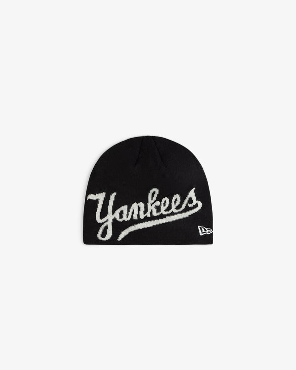 Black ALD / New Era Yankees Beanie with white embroidered script and a small white side logo.