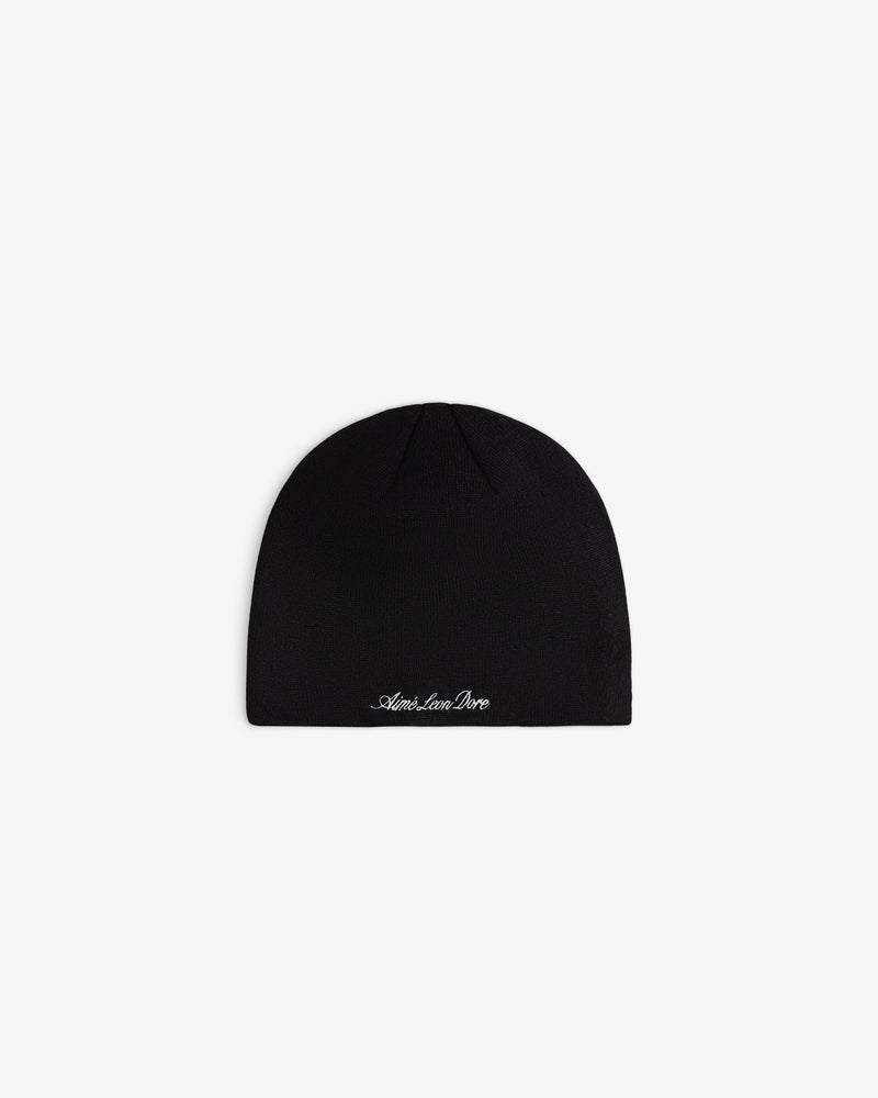 ALD / New Era Yankees Beanie, a black beanie with white embroidered script lettering at the base.