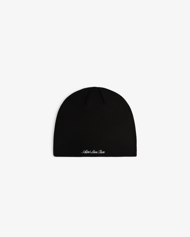 Black ALD / New Era Mets Beanie with Aimé Leon Dore embroidered in white script at the hem.