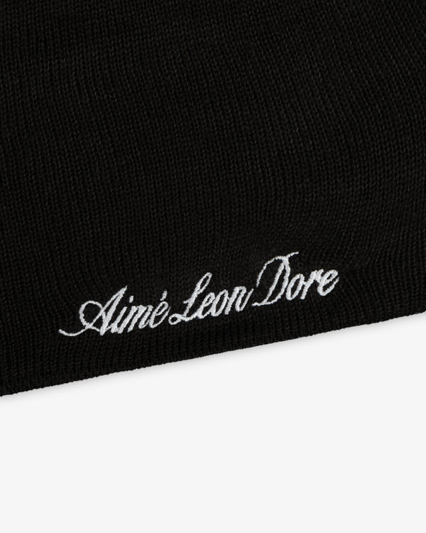 ALD / New Era Mets Beanie, a black knit beanie with white embroidered script text.
