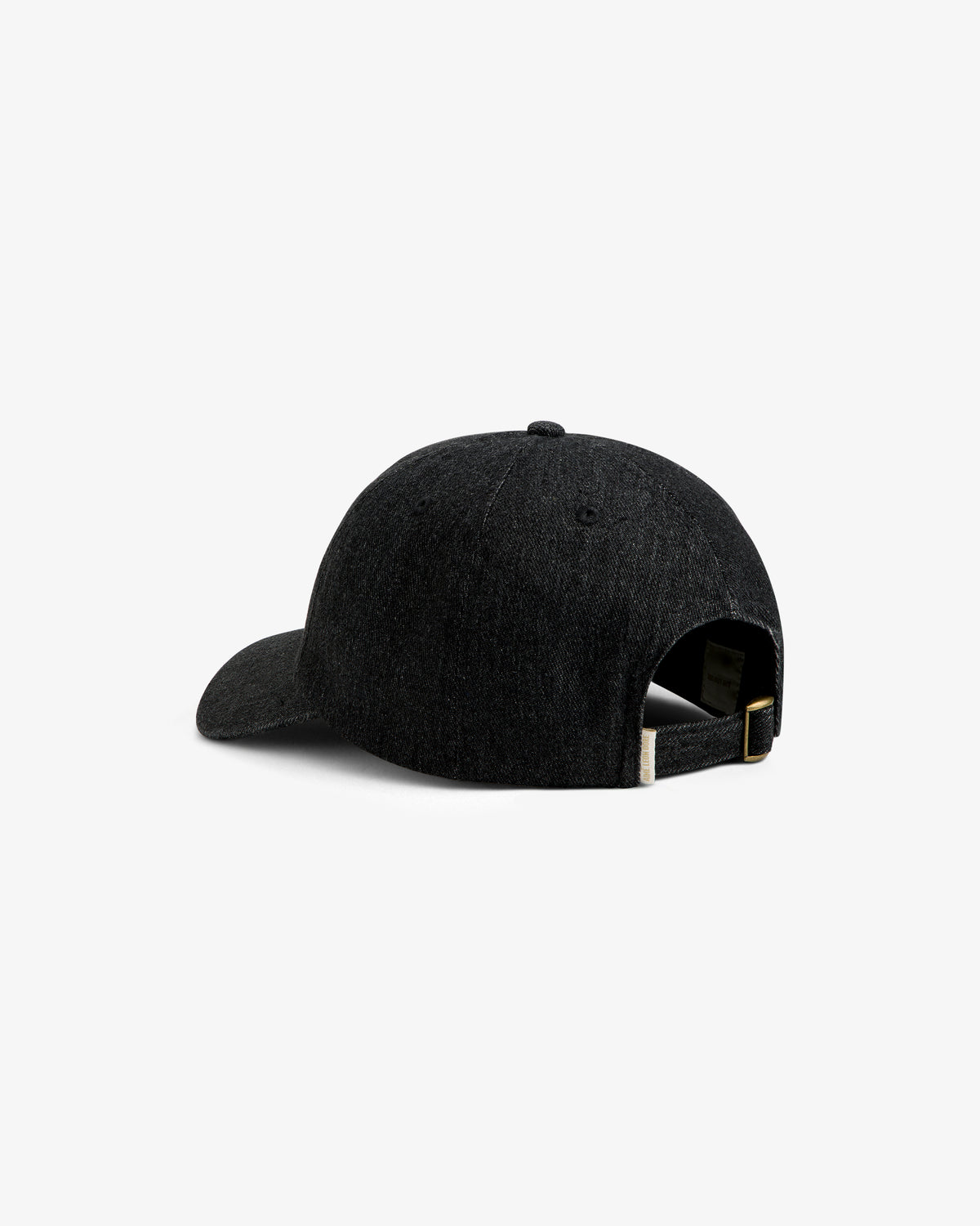 Back view of the dark grey Aimé Retriever Hat, featuring an adjustable brass buckle strap.