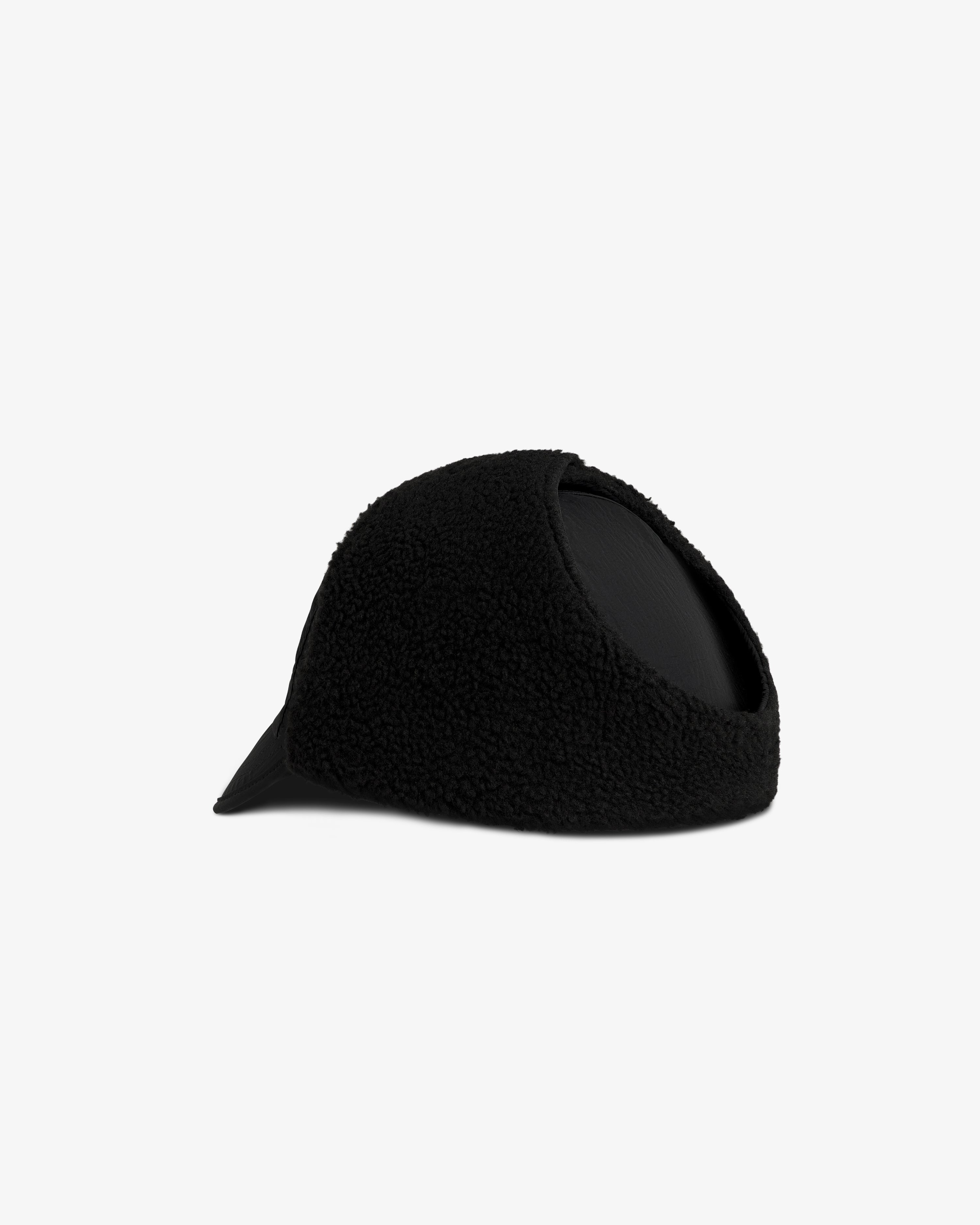 Black textured Fleece Lined Earflap Hat with fold-down earflaps.