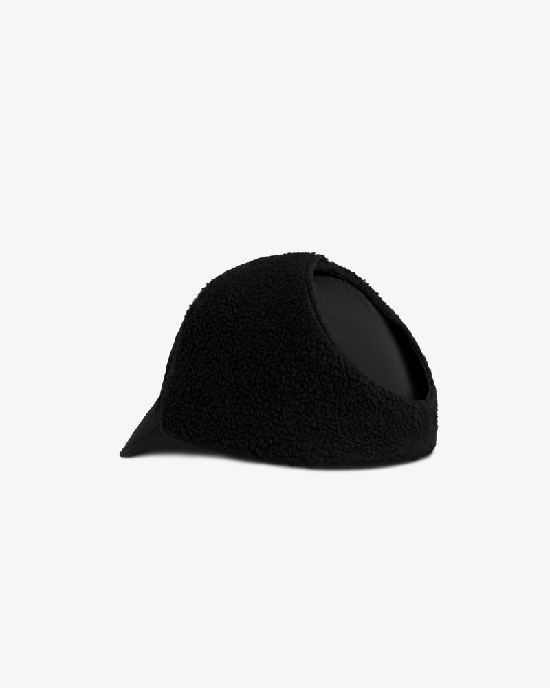 Black textured Fleece Lined Earflap Hat with fold-down earflaps.