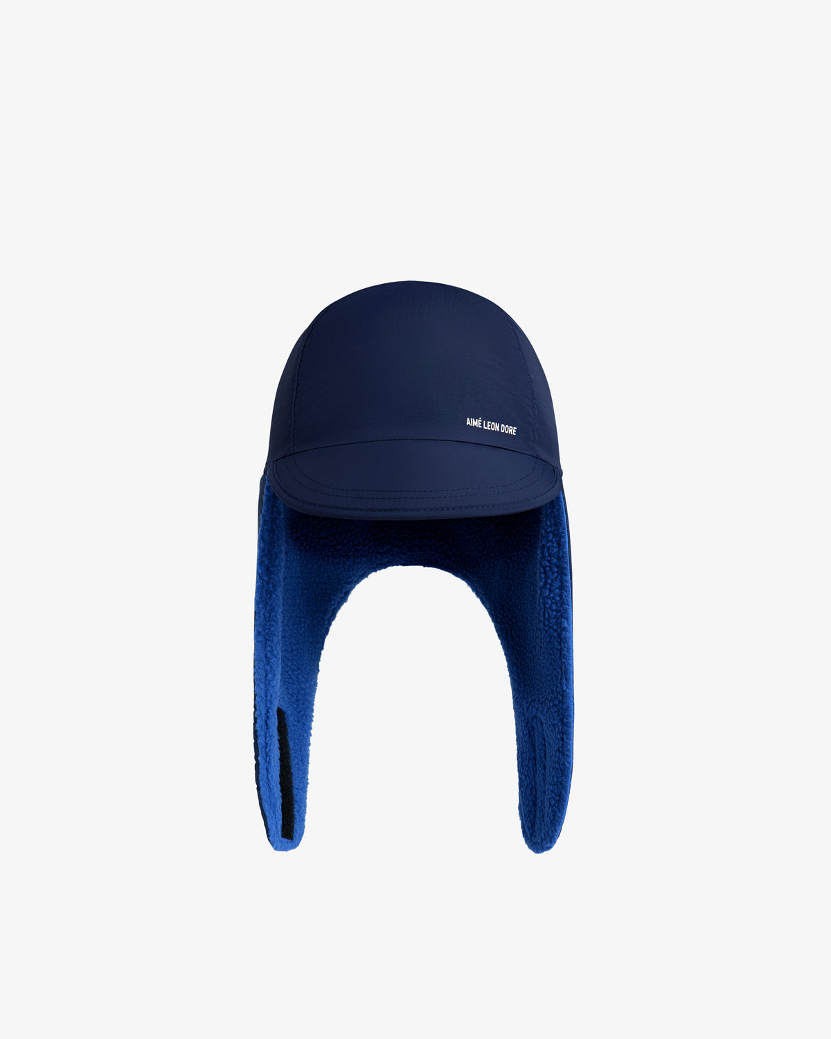 Navy blue Fleece Lined Earflap Hat with earflaps, a fleece lining, and a small white logo on the brim.