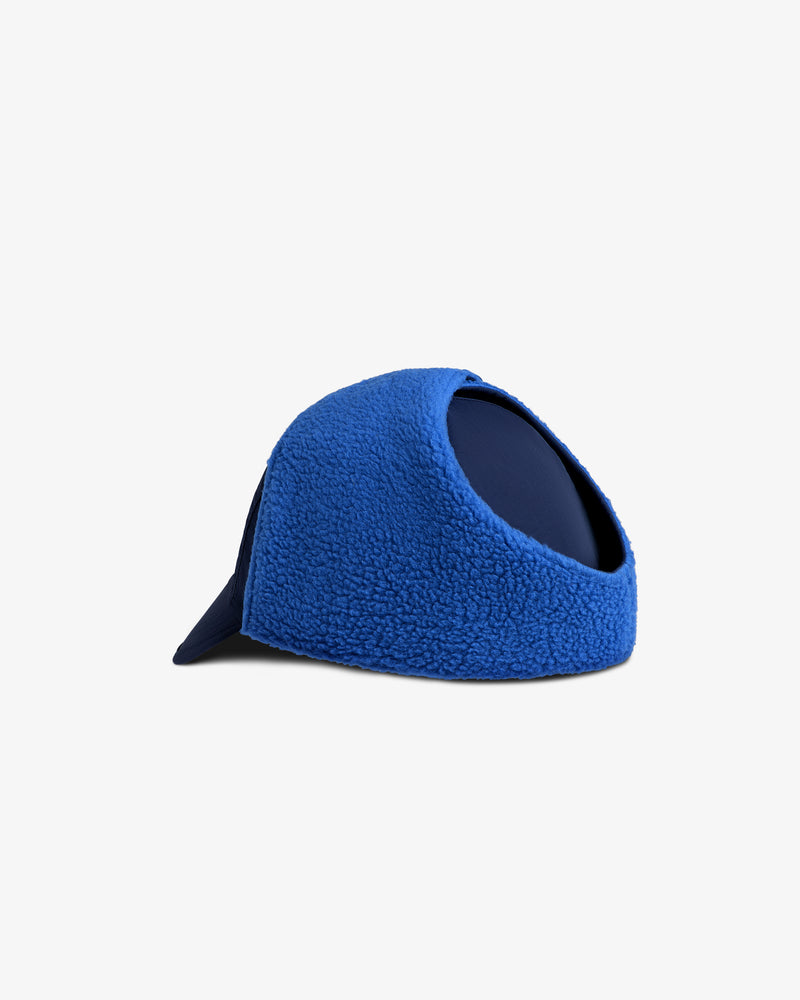 Blue textured Fleece Lined Earflap Hat with earflaps.