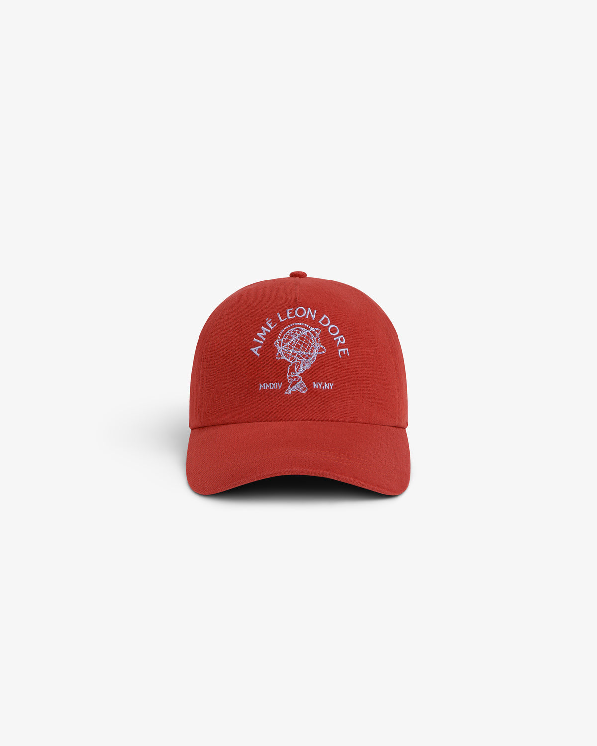 Red Atlas Logo Hat with an embroidered graphic of a globe and text.