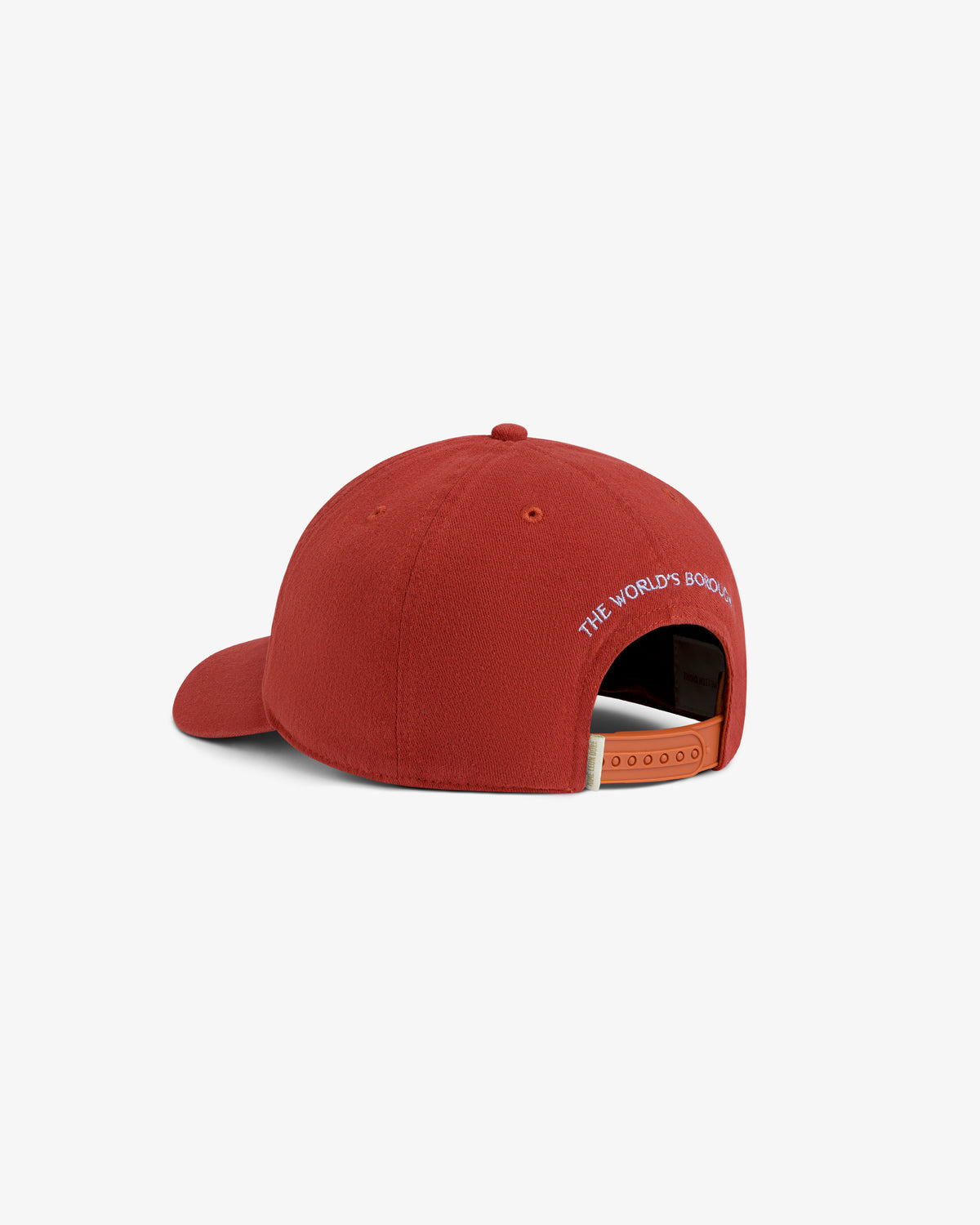 Rear view of the red Atlas Logo Hat featuring an adjustable snapback strap and white embroidered text.
