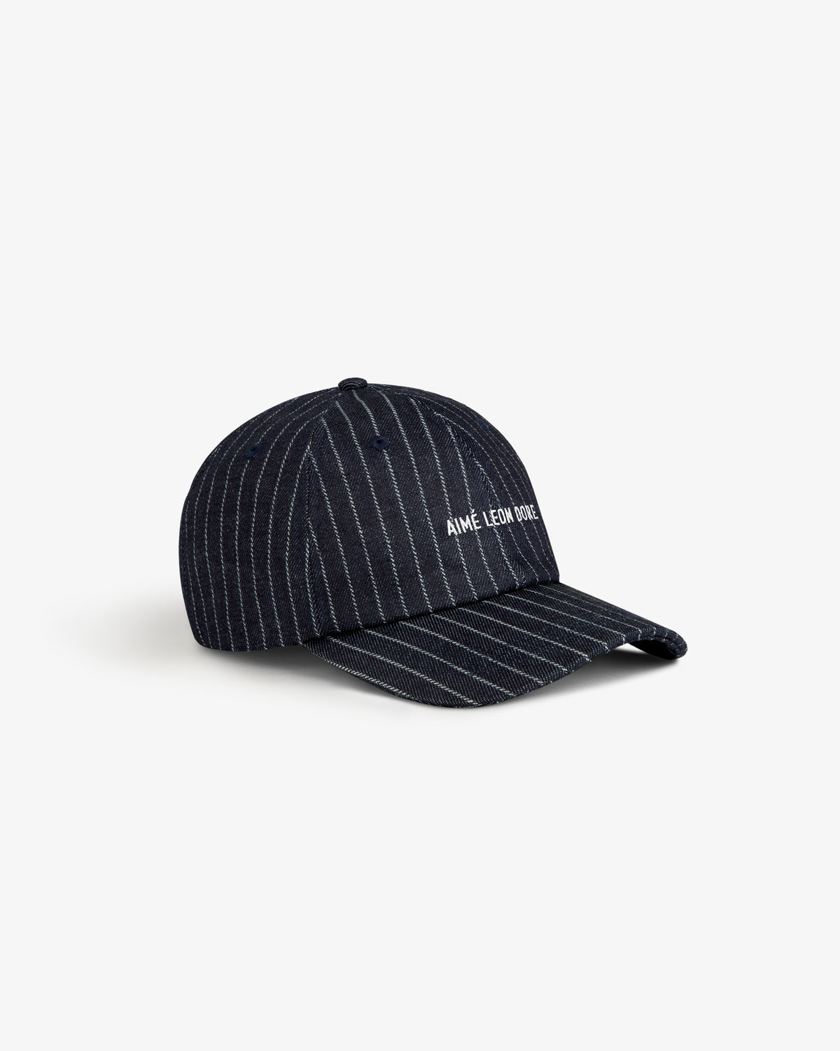 Chalk Stripe Logo Hat in navy with white AIMÉ LEON DORE embroidery on the front.