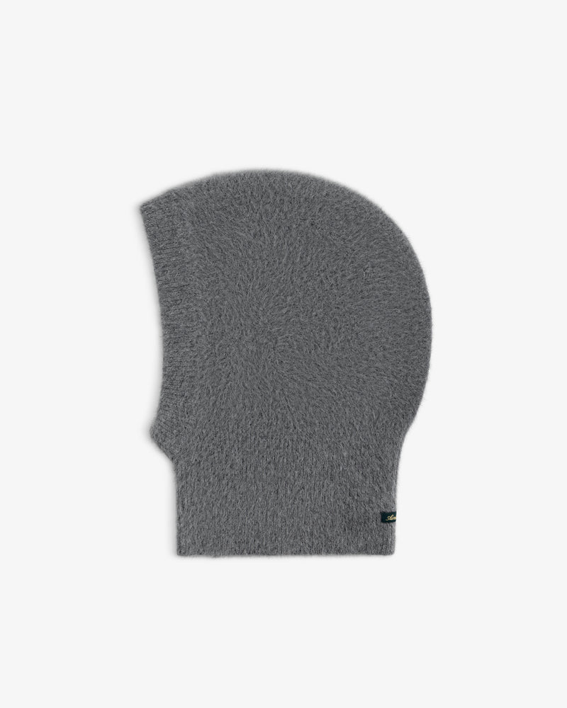 Grey fuzzy Fox Fur Hood balaclava.