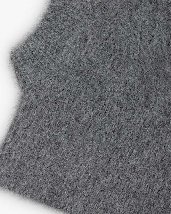 Close-up of a fuzzy gray Fox Fur Hood.