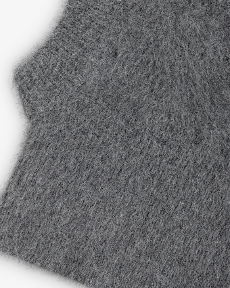 Close-up of a fuzzy gray Fox Fur Hood.