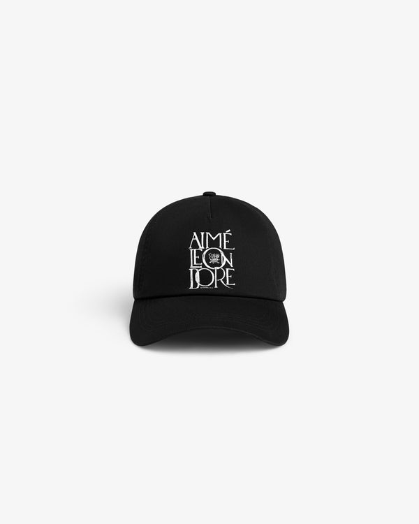 Black Stacked Logo Hat with AIMÉ LEON DORE in white text centered on the front, shown on a plain background.